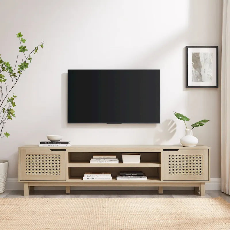 Meuble TV Scandi avec portes en faux rotin