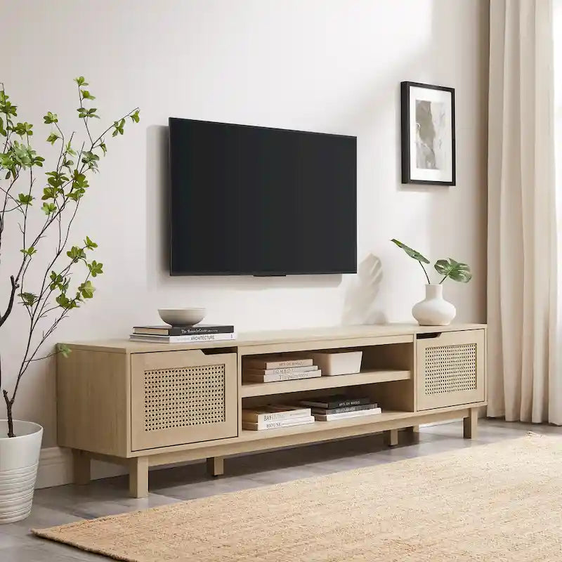 Meuble TV Scandi avec portes en faux rotin