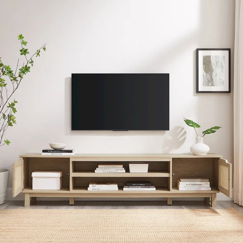 Meuble TV Scandi avec portes en faux rotin