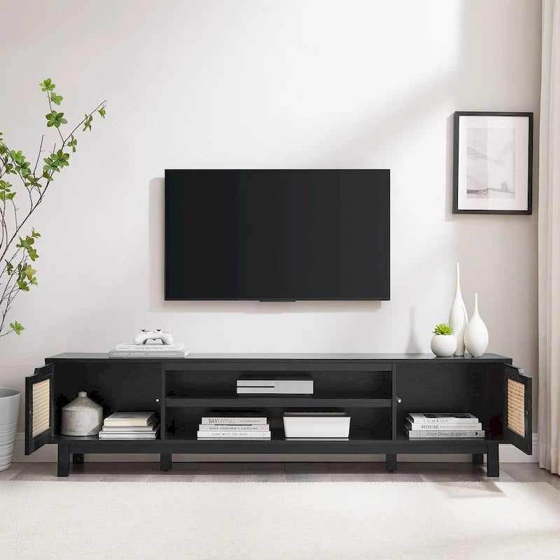 Meuble TV Scandi avec portes en faux rotin