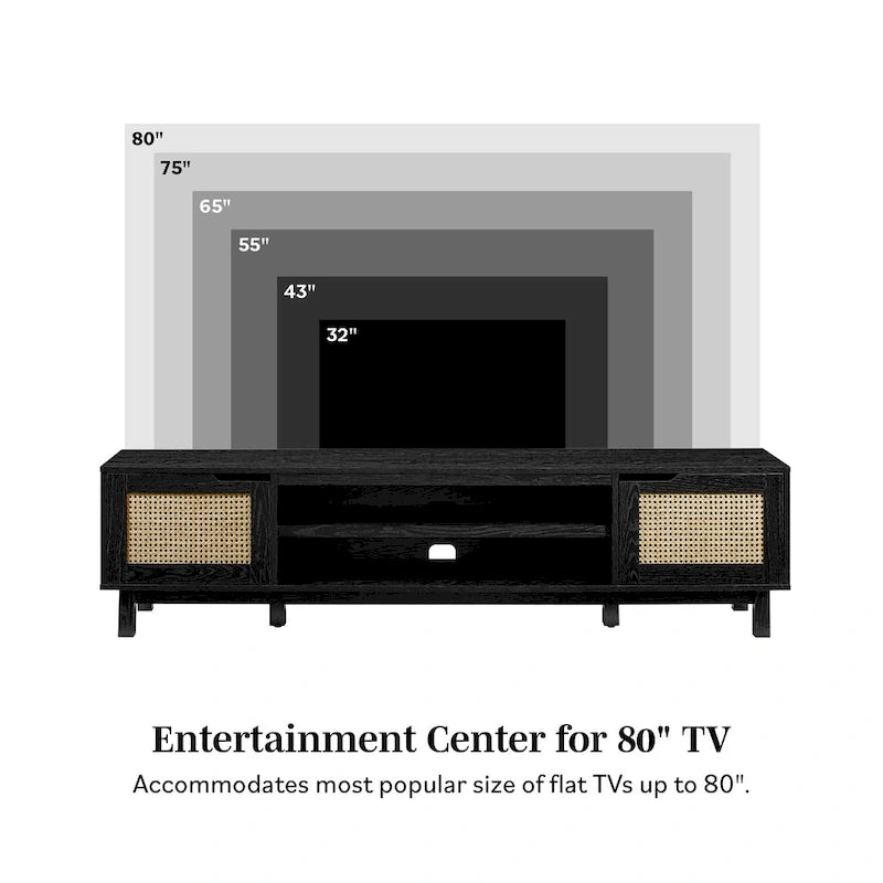 Meuble TV Scandi avec portes en faux rotin