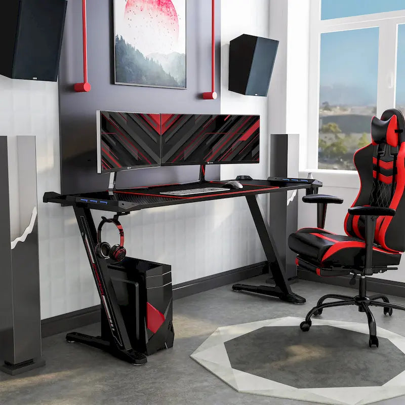 Bureau d'ordinateur en acier noir moderne Hendrix de 67 pouces avec USB par Furniture of America