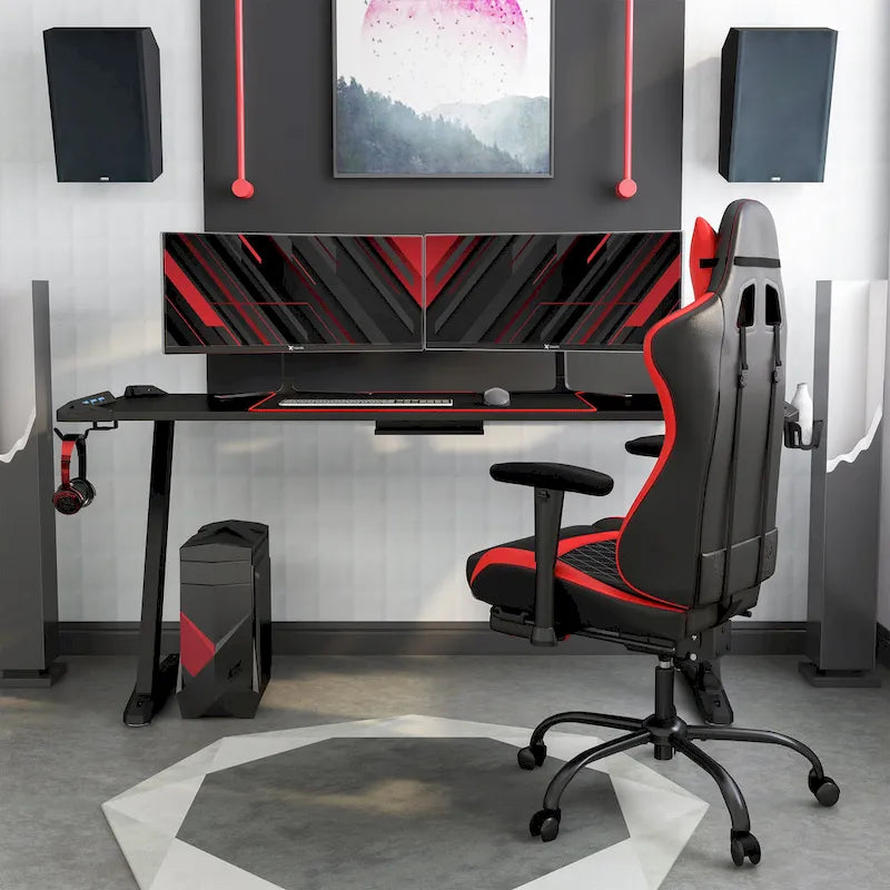 Bureau d'ordinateur en acier noir moderne Hendrix de 67 pouces avec USB par Furniture of America