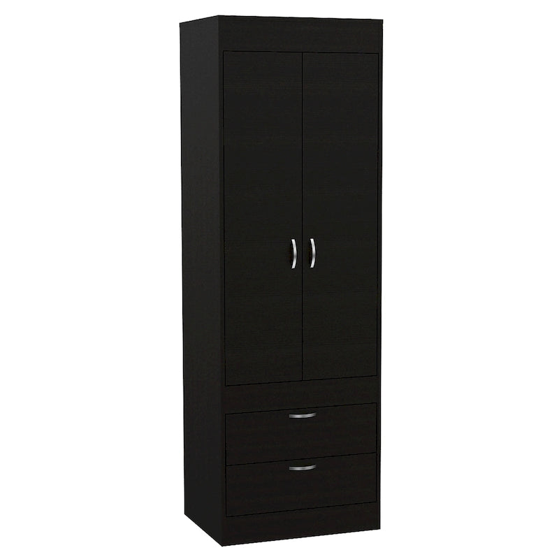 Armoire à deux portes, deux tiroirs, une tringle à vêtements