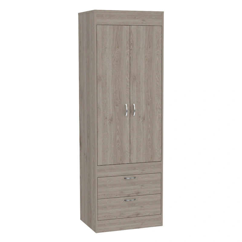 Armoire à deux portes, deux tiroirs, une tringle à vêtements