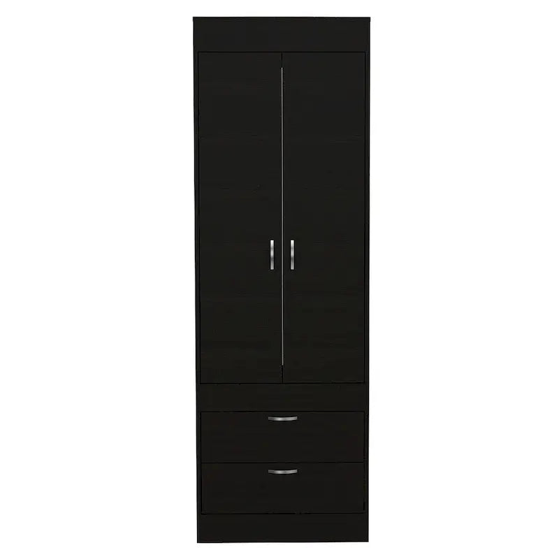 Armoire à deux portes, deux tiroirs, une tringle à vêtements