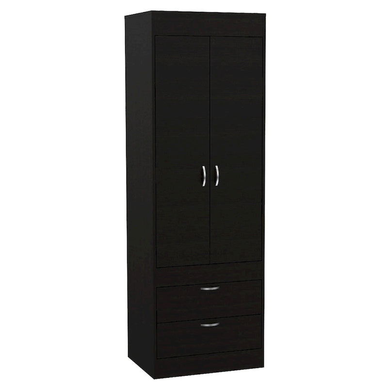 Armoire à deux portes, deux tiroirs, une tringle à vêtements