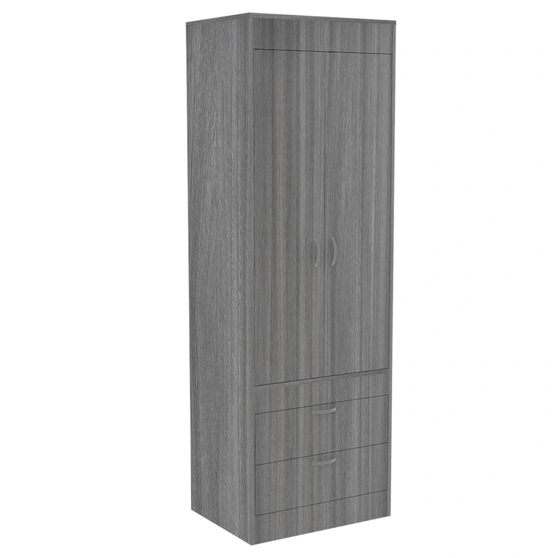Armoire à deux portes, deux tiroirs, une tringle à vêtements