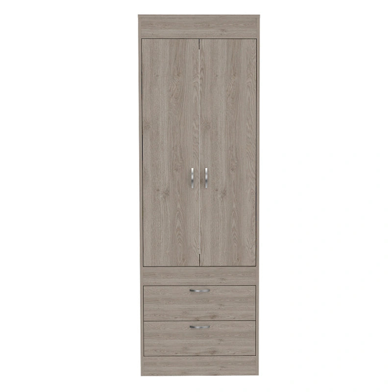 Armoire à deux portes, deux tiroirs, une tringle à vêtements