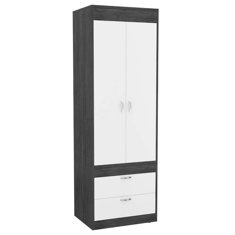 Armoire à deux portes, deux tiroirs, une tringle à vêtements