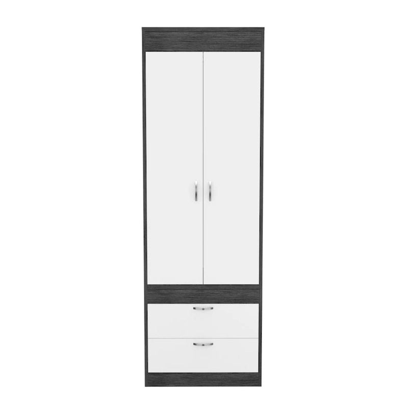 Armoire à deux portes, deux tiroirs, une tringle à vêtements