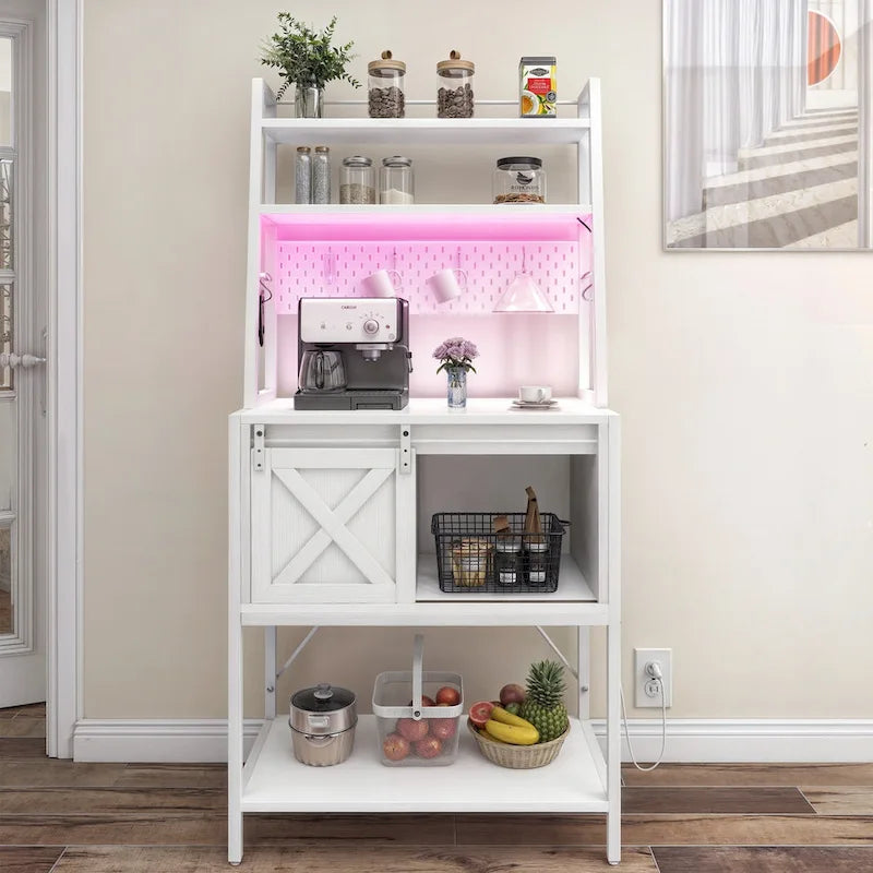 Étagère de boulanger à 5 niveaux avec LED et rangement coulissant, table de bar avec prises de courant