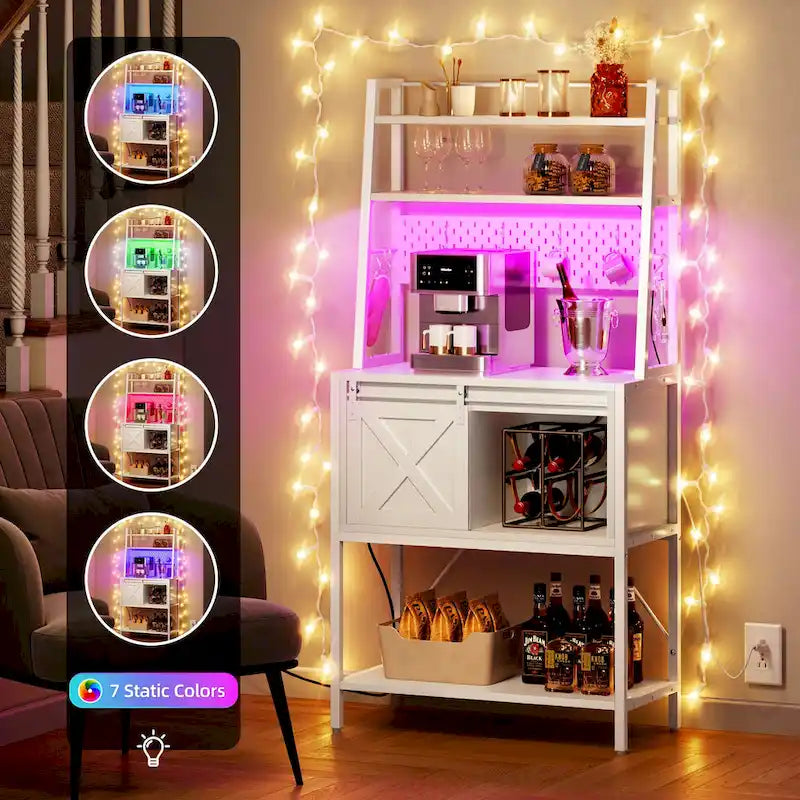 Étagère de boulanger à 5 niveaux avec LED et rangement coulissant, table de bar avec prises de courant