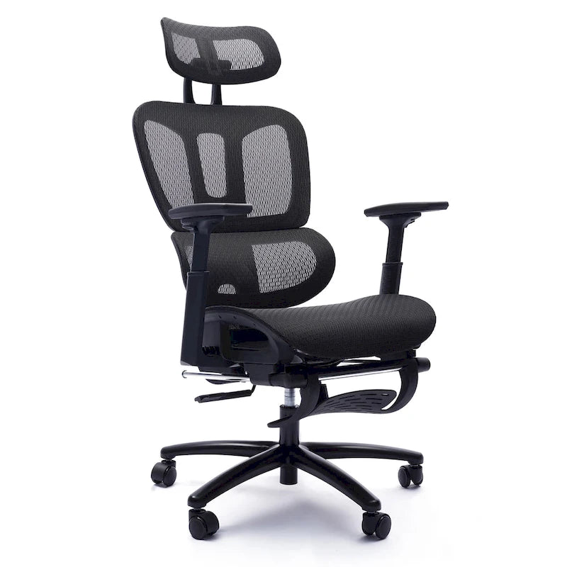 Fauteuil de bureau ergonomique en maille à dossier haut avec appui-tête et accoudoirs réglables