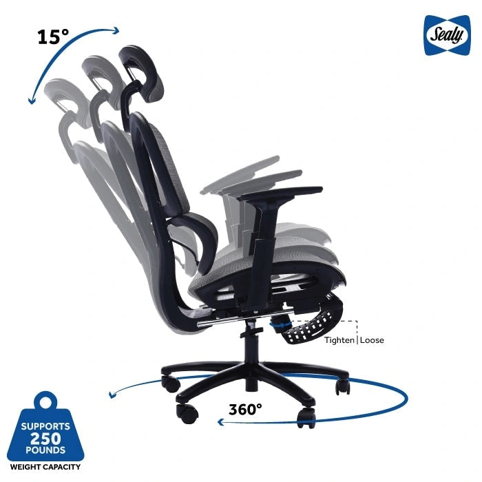 Fauteuil de bureau ergonomique en maille à dossier haut avec appui-tête et accoudoirs réglables