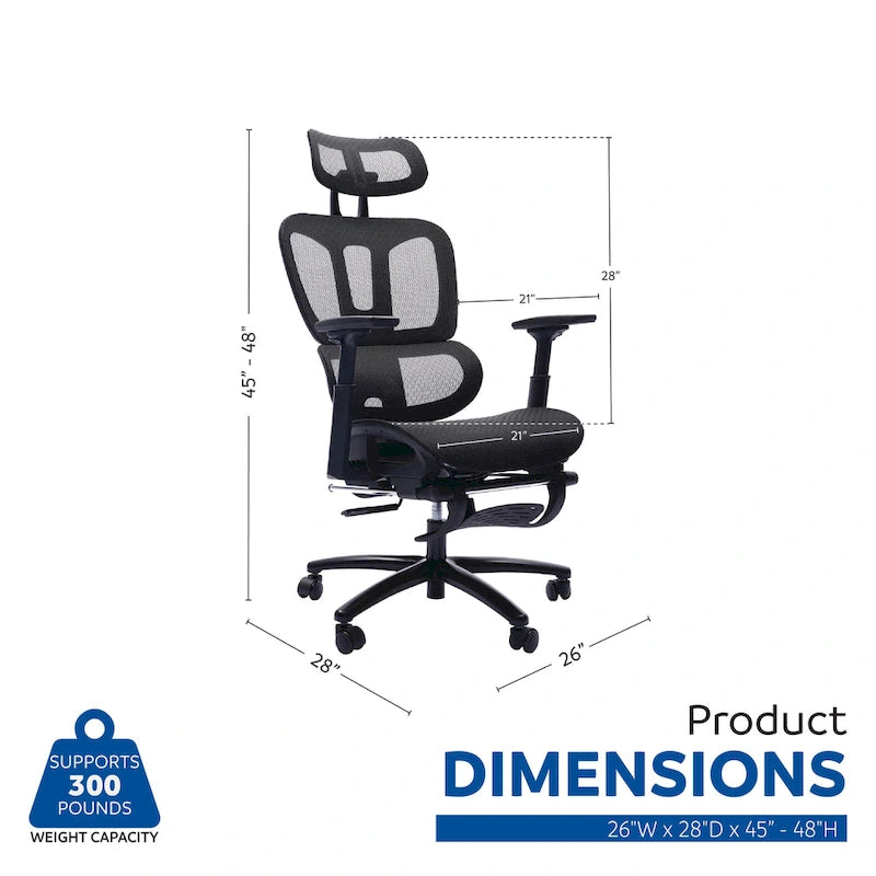 Fauteuil de bureau ergonomique en maille à dossier haut avec appui-tête et accoudoirs réglables