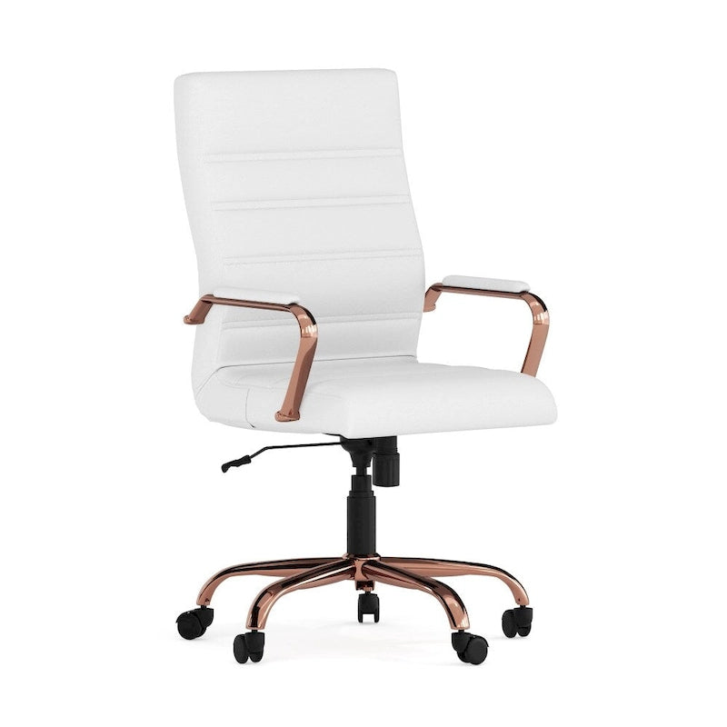 Fauteuil de bureau de direction pivotant en cuir synthétique à dossier haut avec piétement chromé