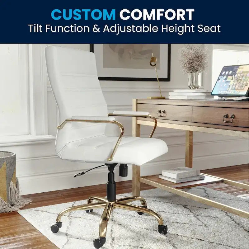 Fauteuil de bureau de direction pivotant en cuir synthétique à dossier haut avec piétement chromé