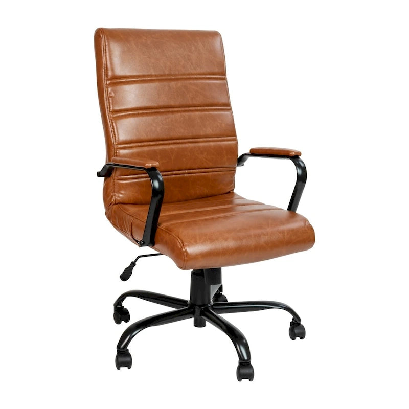 Fauteuil de bureau de direction pivotant en cuir synthétique à dossier haut avec piétement chromé