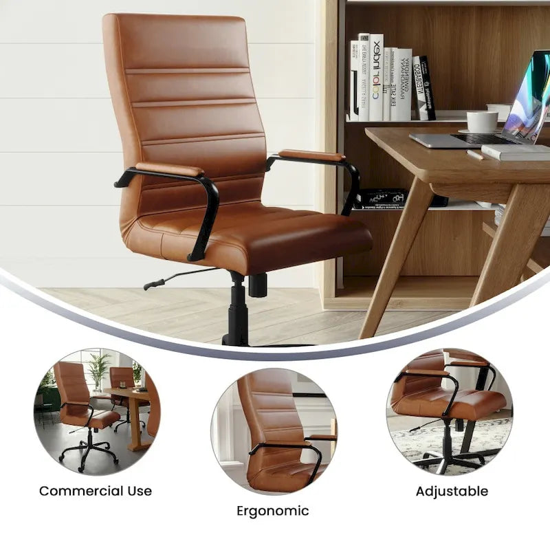 Fauteuil de bureau de direction pivotant en cuir synthétique à dossier haut avec piétement chromé