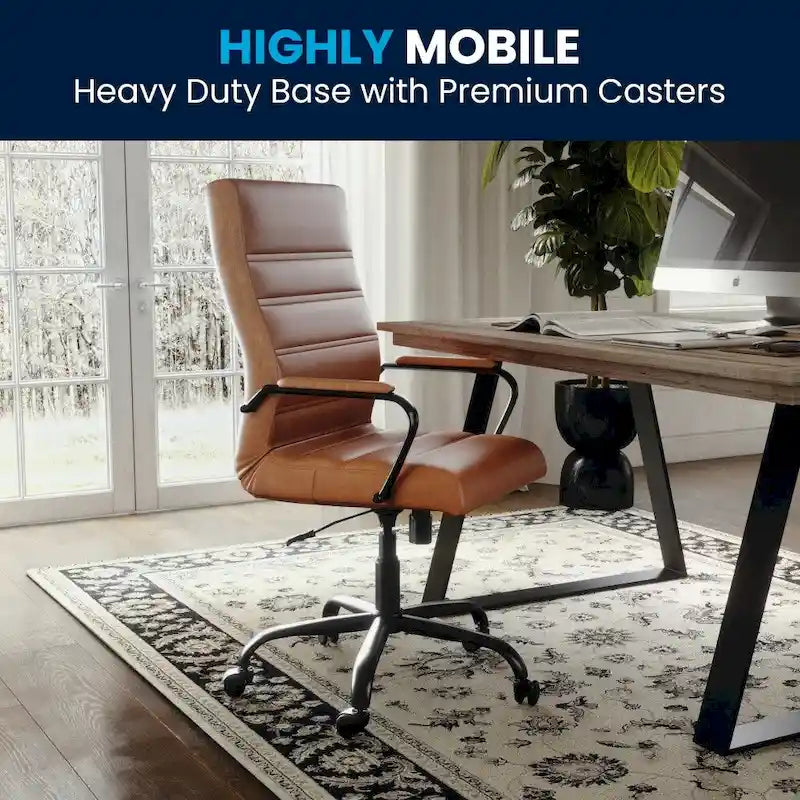 Fauteuil de bureau de direction pivotant en cuir synthétique à dossier haut avec piétement chromé
