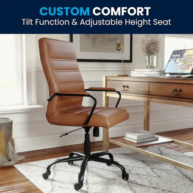 Fauteuil de bureau de direction pivotant en cuir synthétique à dossier haut avec piétement chromé