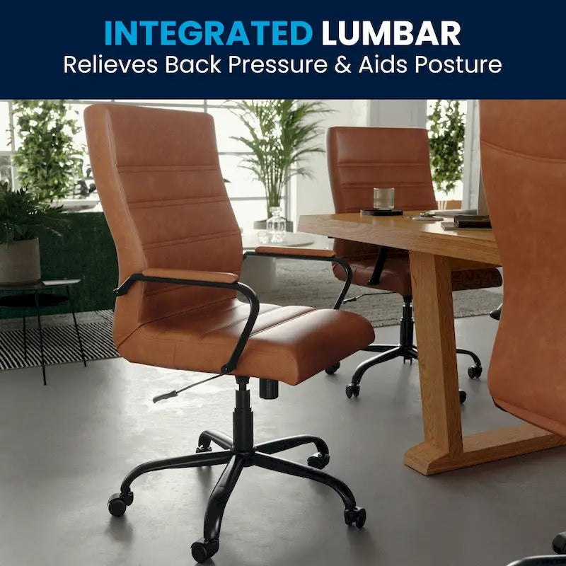 Fauteuil de bureau de direction pivotant en cuir synthétique à dossier haut avec piétement chromé