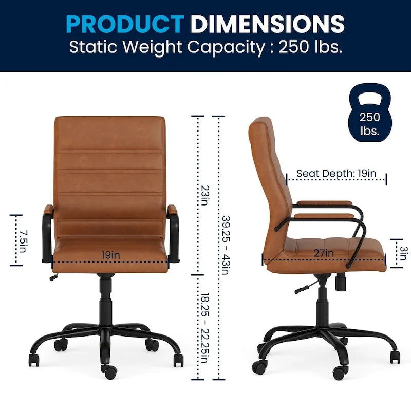 Fauteuil de bureau de direction pivotant en cuir synthétique à dossier haut avec piétement chromé