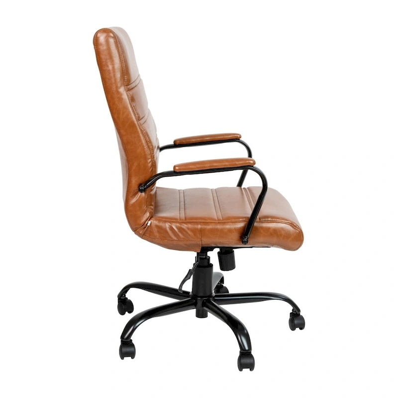 Fauteuil de bureau de direction pivotant en cuir synthétique à dossier haut avec piétement chromé