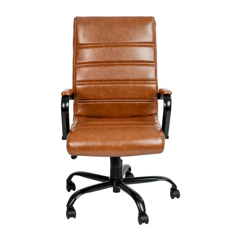 Fauteuil de bureau de direction pivotant en cuir synthétique à dossier haut avec piétement chromé