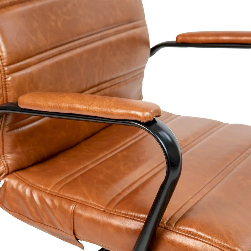 Fauteuil de bureau de direction pivotant en cuir synthétique à dossier haut avec piétement chromé