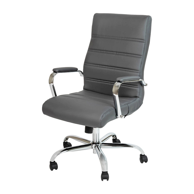 Fauteuil de bureau de direction pivotant en cuir synthétique à dossier haut avec piétement chromé