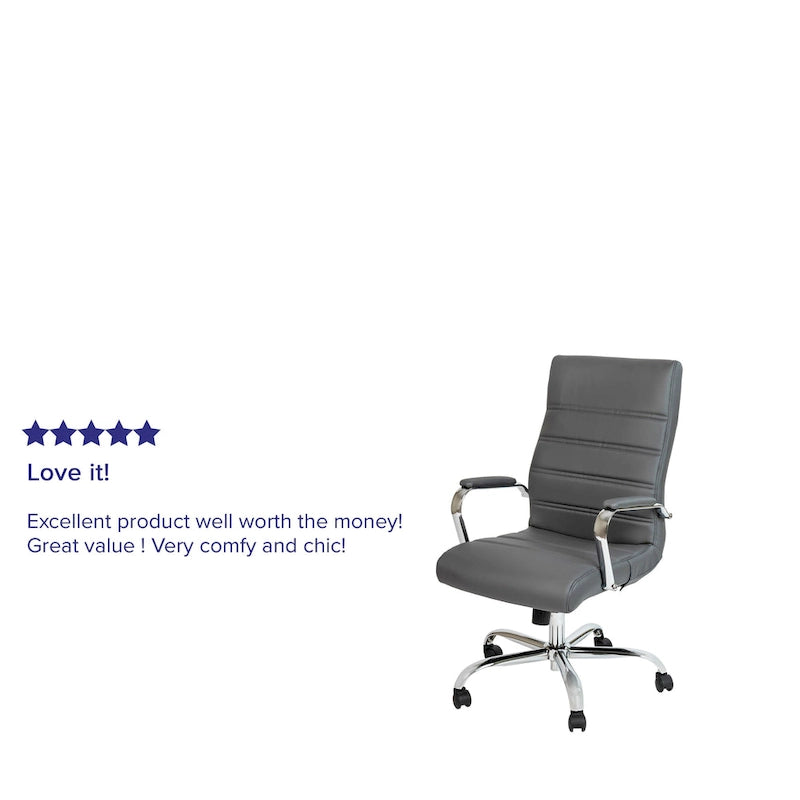 Fauteuil de bureau de direction pivotant en cuir synthétique à dossier haut avec piétement chromé