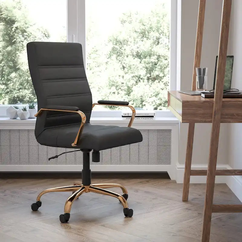 Fauteuil de bureau de direction pivotant en cuir synthétique à dossier haut avec piétement chromé