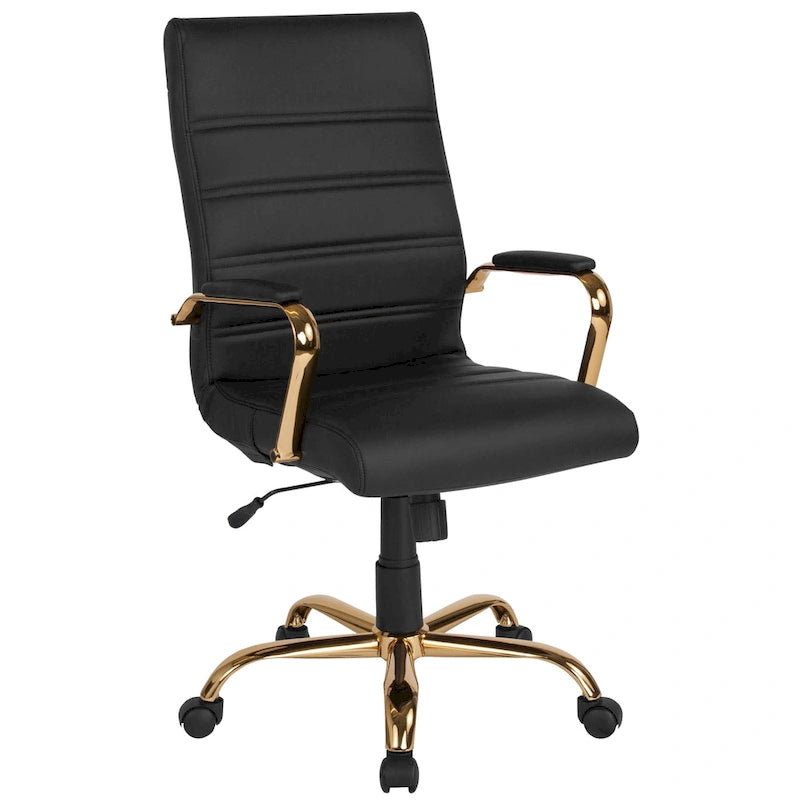 Fauteuil de bureau de direction pivotant en cuir synthétique à dossier haut avec piétement chromé