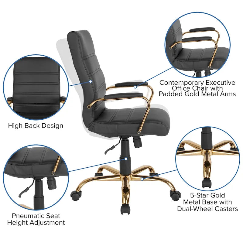 Fauteuil de bureau de direction pivotant en cuir synthétique à dossier haut avec piétement chromé