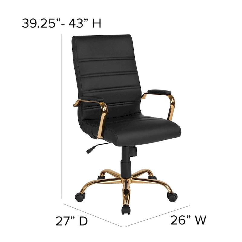 Fauteuil de bureau de direction pivotant en cuir synthétique à dossier haut avec piétement chromé