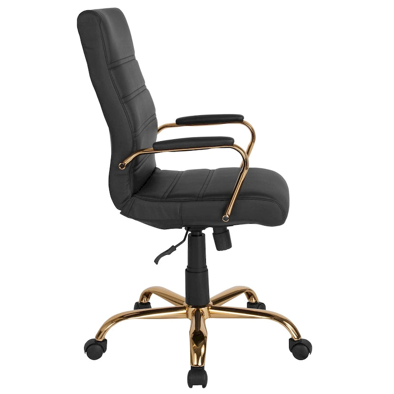 Fauteuil de bureau de direction pivotant en cuir synthétique à dossier haut avec piétement chromé