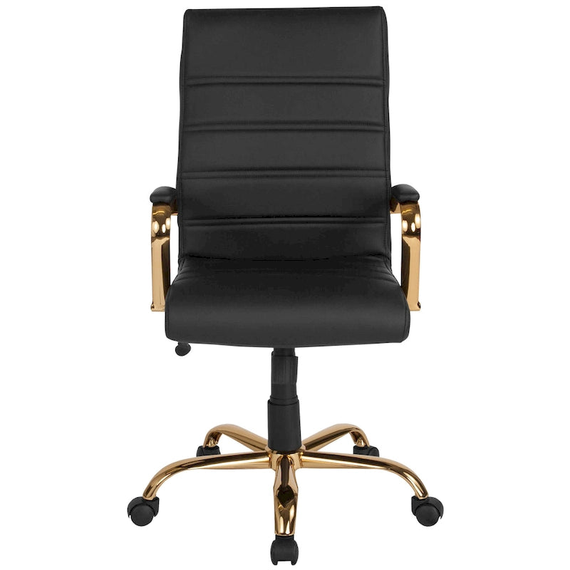 Fauteuil de bureau de direction pivotant en cuir synthétique à dossier haut avec piétement chromé