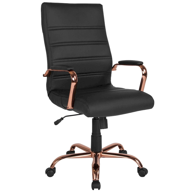 Fauteuil de bureau de direction pivotant en cuir synthétique à dossier haut avec piétement chromé