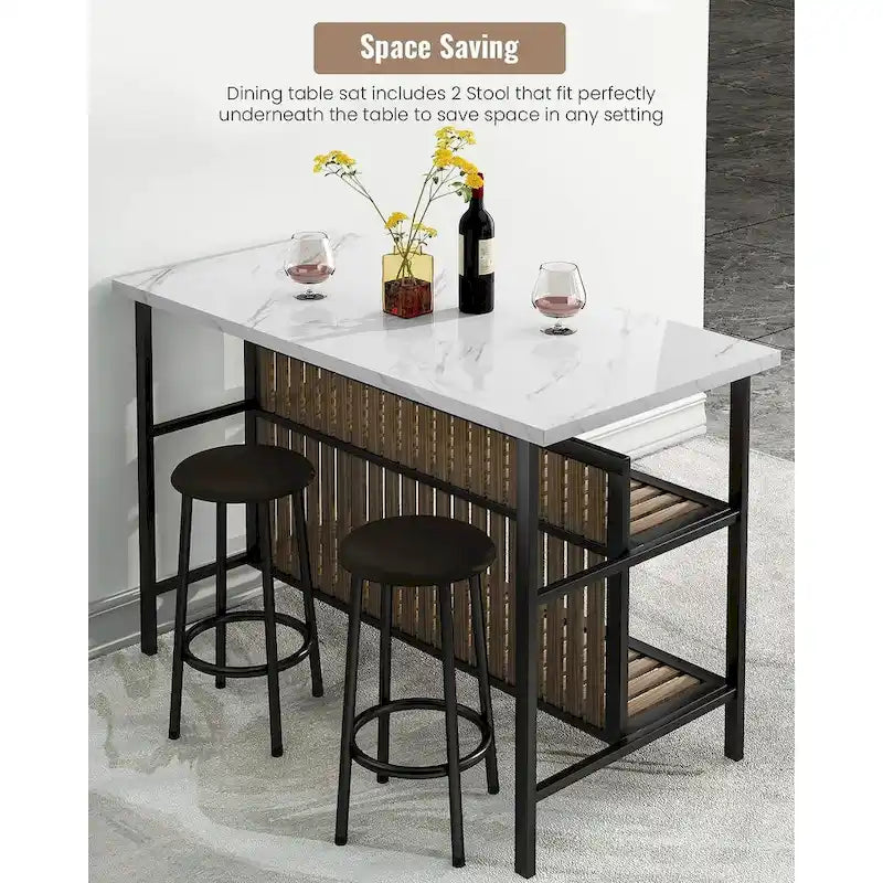 Îlot de cuisine avec 2 tabourets et étagères ouvertes