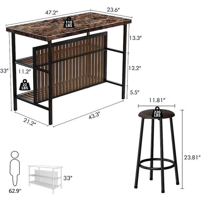 Îlot de cuisine avec 2 tabourets et étagères ouvertes