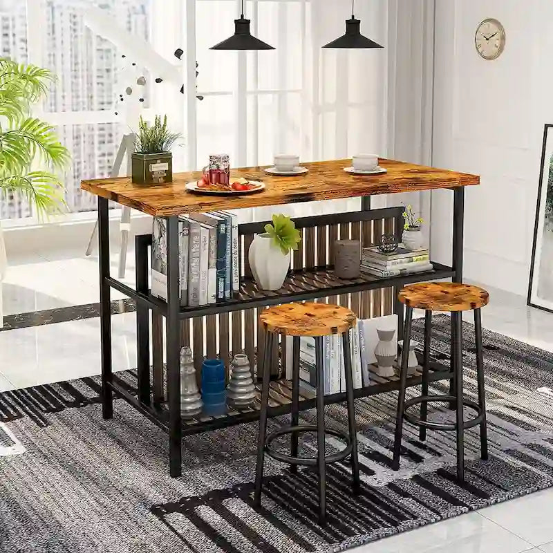 Îlot de cuisine avec 2 tabourets et étagères ouvertes