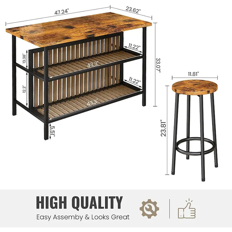 Îlot de cuisine avec 2 tabourets et étagères ouvertes