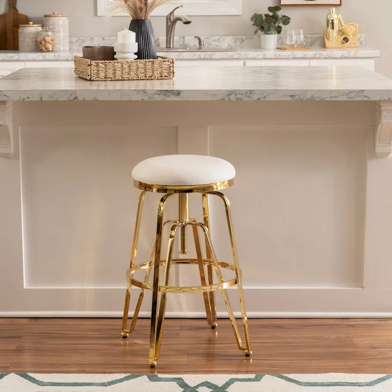 Aimes Metal and Faux Leather Adjustable Backless Stool