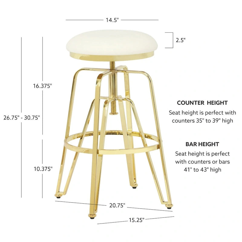 Tabouret sans dossier réglable en métal et similicuir