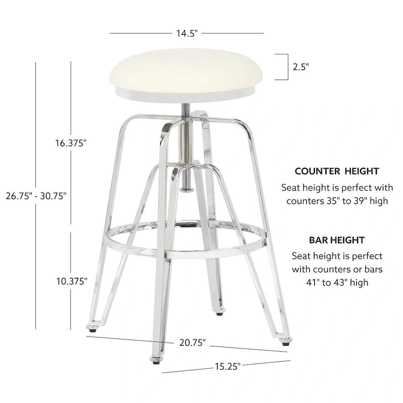 Tabouret sans dossier réglable en métal et similicuir