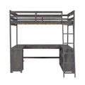 Full Size Loft Bed with U-shaped Desk, Drawers and Storage Shelves