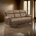 Emma 84 Inch Double Manual Recliner Sofa, Soft Brown Microfiber, Solid Wood