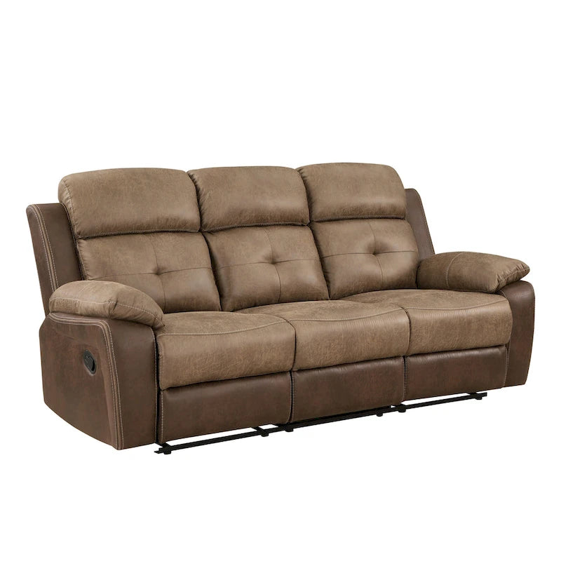 Canapé inclinable double manuel 84 pouces, microfibre marron doux, bois massif